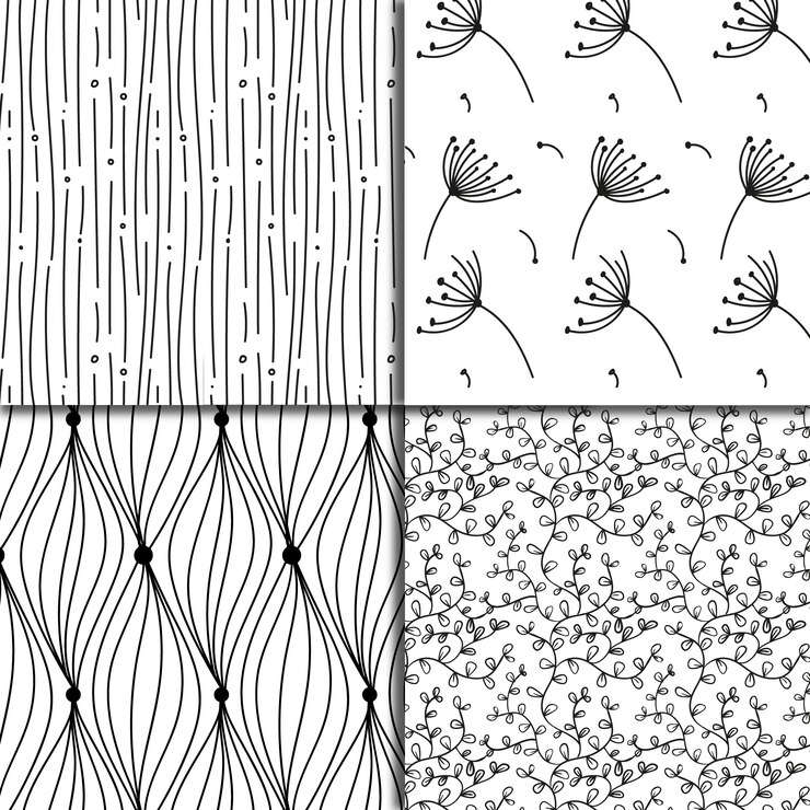 Free Vector black and white leaves pattern background collection