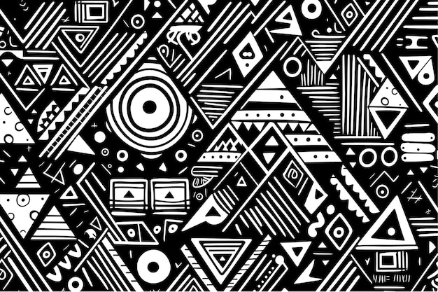 Free vector black and white line doodles of geometric pattern