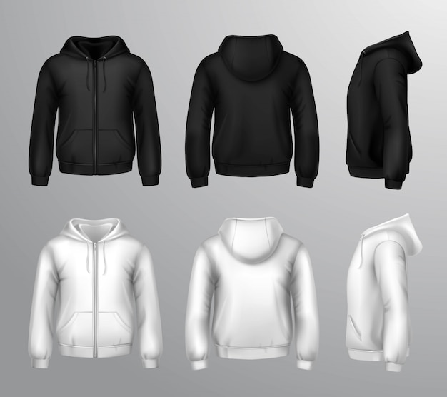 Free vector black and white male hooded sweatshirts