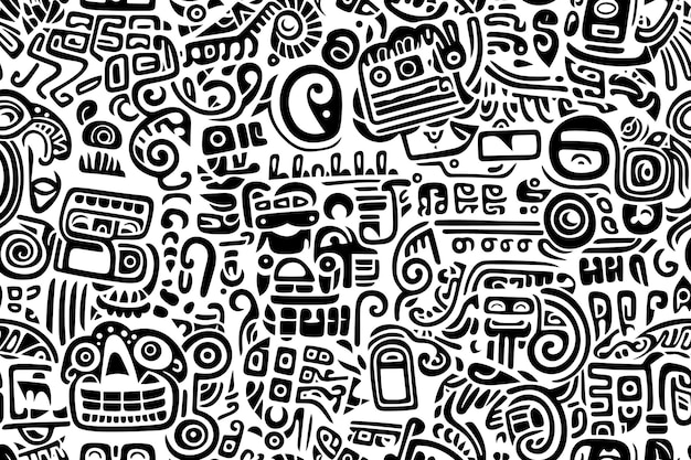 Free vector black and white mayan doodle pattern