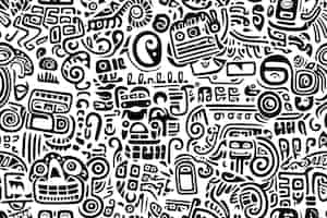 Vettore gratuito modello di doodle maya in bianco e nero