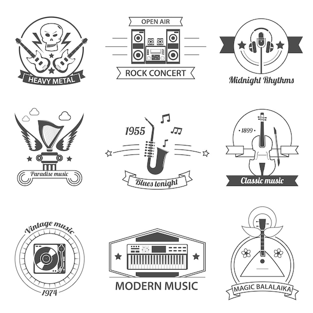 Black And White Music Styles Labels