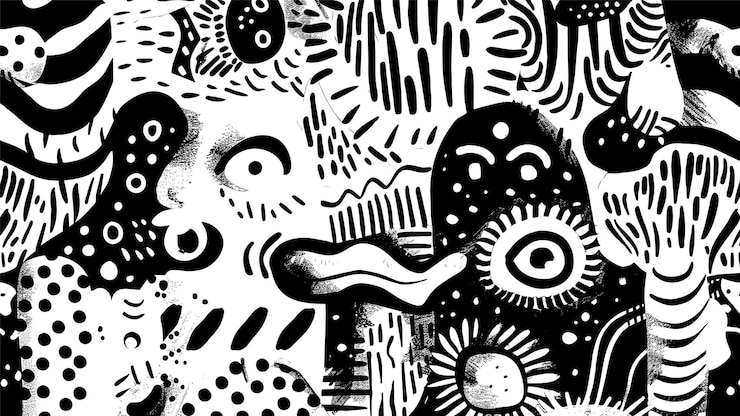 Free Vector black and white paint splatter doodle pattern
