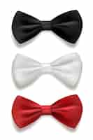 Free vector black white and red bow tie set gentleman formal luxury fashion element of costume for ceremony wedding or party