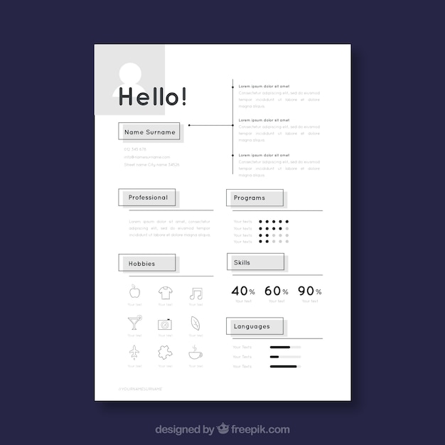 Free vector black and white resume template