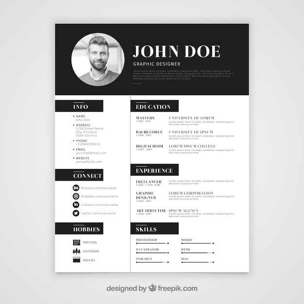 Free vector black and white resume template