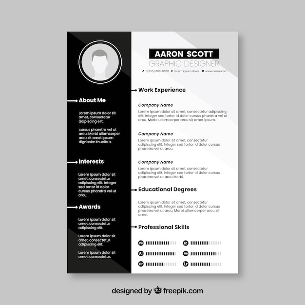 Free vector black and white resume template