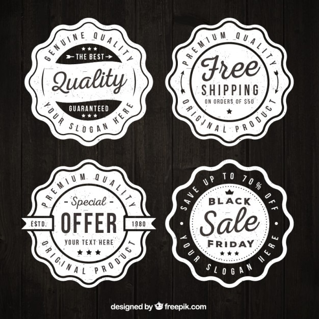 Free vector black and white retro premium quality badges