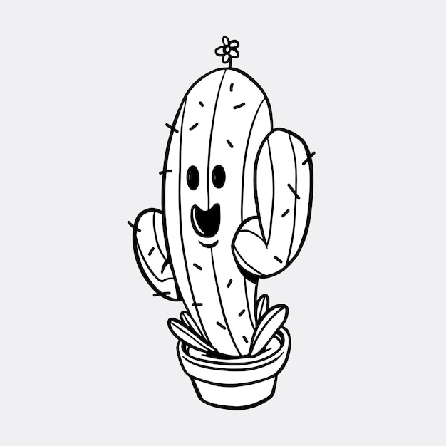 Black and white saguaro cactus design element