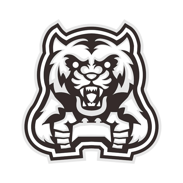 Logo del personaggio del giocatore tigre in stile bianco e nero