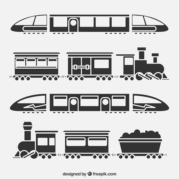 Free vector black and white train collection