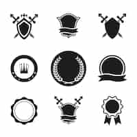 Free vector black and white vector shield  crowns and emblems icons. used for logos and other graphic design.