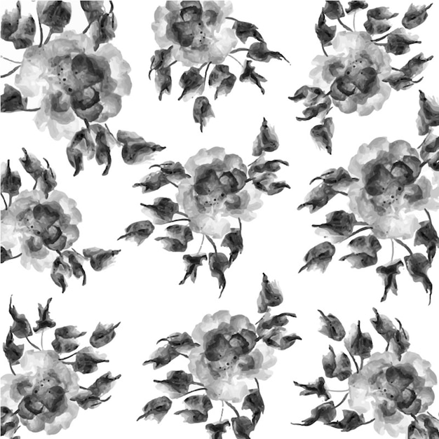 Black and white watercolor floral background