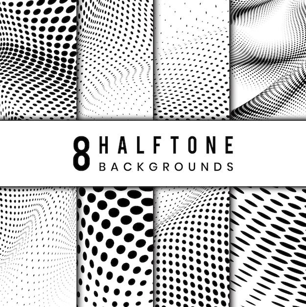 Free vector black and white wavy halftone background vector set