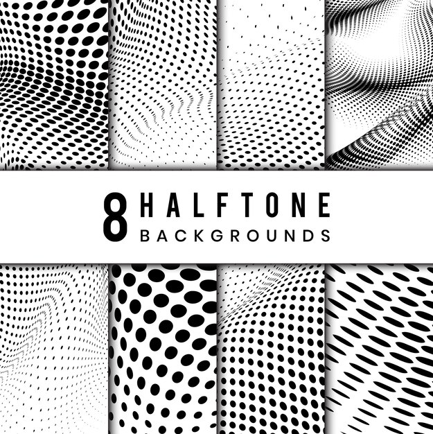 Black and white wavy halftone background vector set