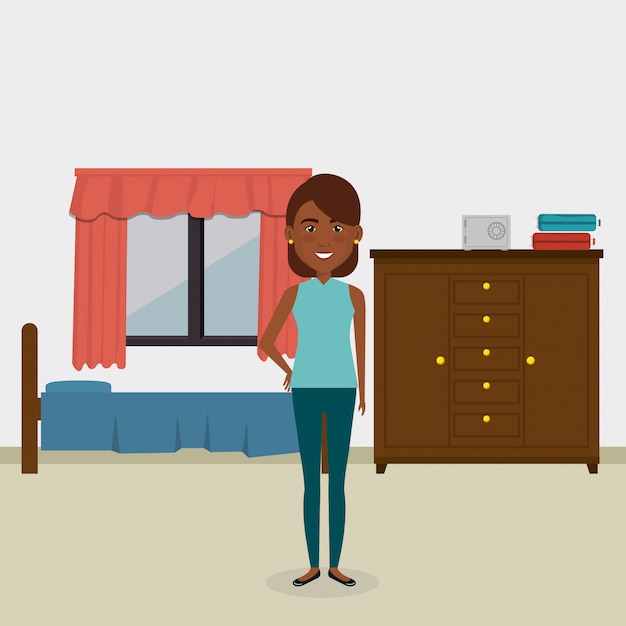 Free vector black woman in the bed room character scene