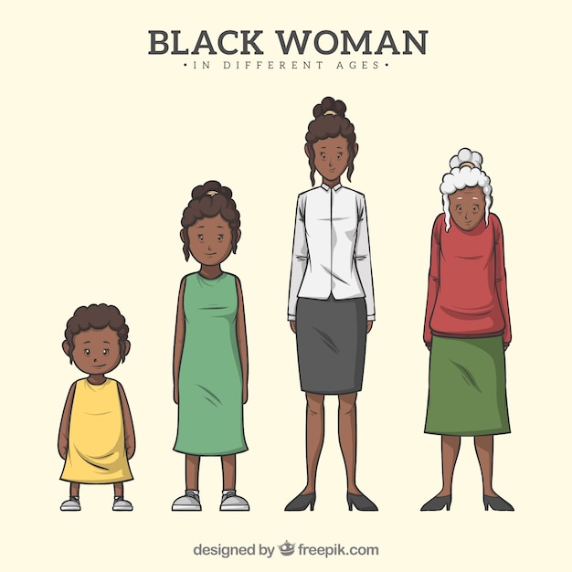 Free vector black woman character in different ages