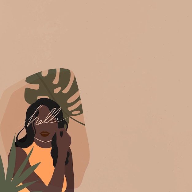 Free vector black woman with a monstera leaf