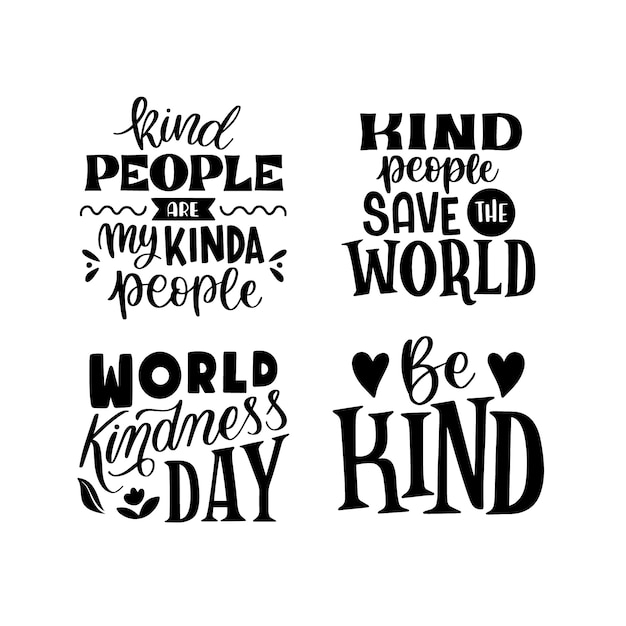 Free vector black world kindness day lettering set