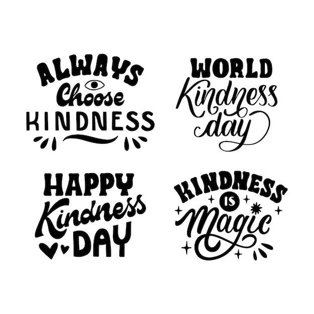 Free vector black world kindness day lettering set