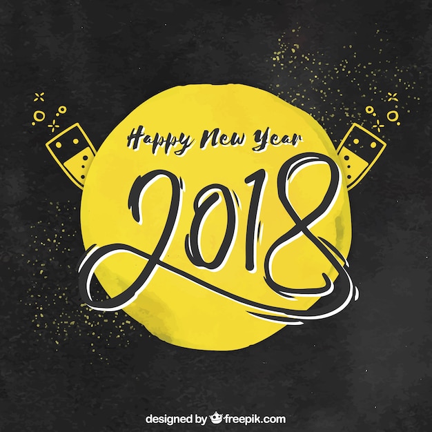 Free vector black and yellow 2018 background with watercolor