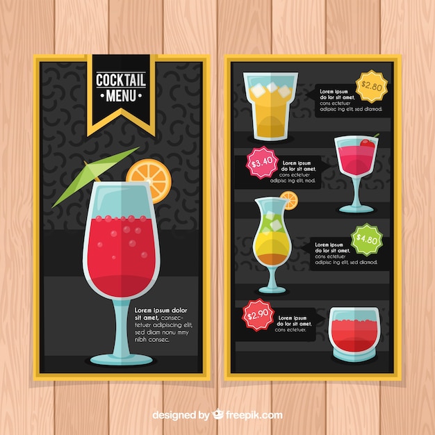 Black and yellow cocktail menu template