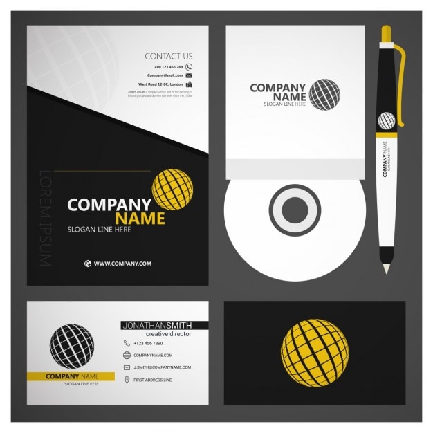 Black and yellow corporate branding set