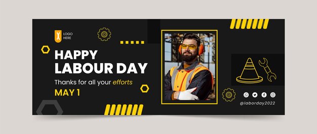 Black and yellow happy labour day banner