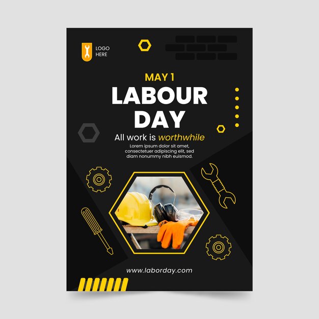 Black and yellow happy labour day poster