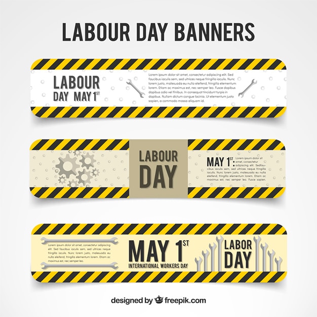 Free vector black and yellow lines labor day banners