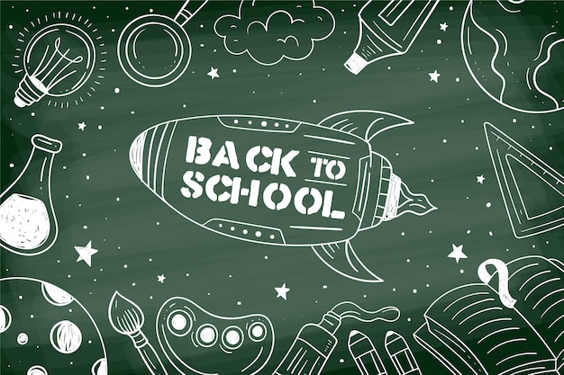 Free vector blackboard back to school background with illustrations