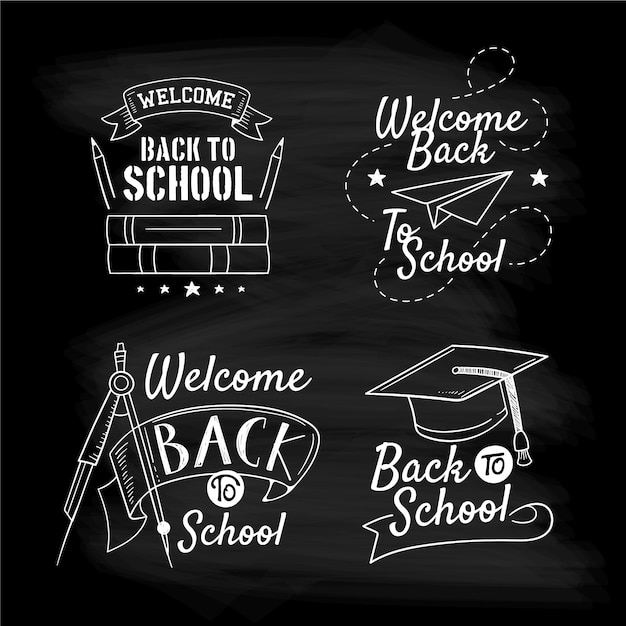 Free vector blackboard back to school badges collection