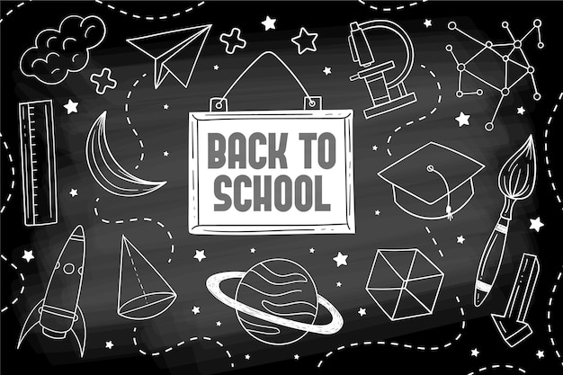 Free vector blackboard back to school wallpaper with illustrations