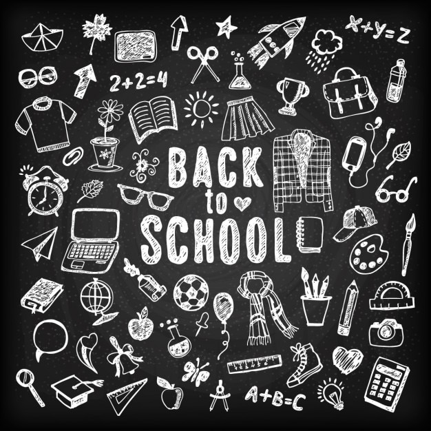 Free vector blackboard background of back to school with sketches