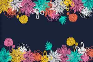 Free vector blackboard background with hand drawn flowers