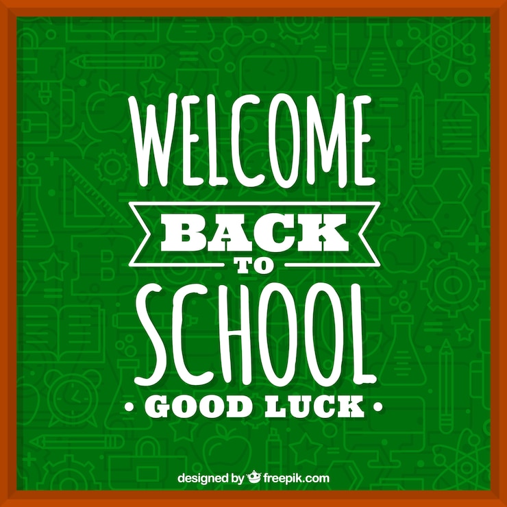 Free Vector blackboard background with text "welcome back to school"