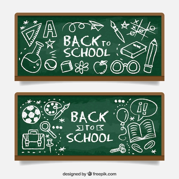 Free vector blackboard banners with fun drawings