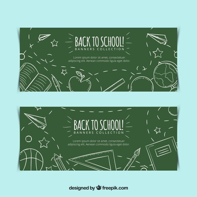 Blackboard banners with school drawings