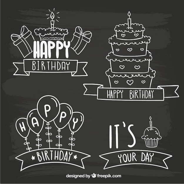 Free vector blackboard birthday badges