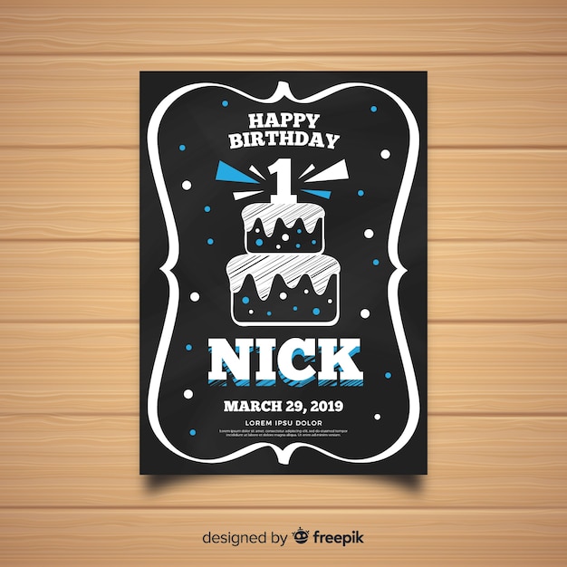 Free vector blackboard cake birthday card template