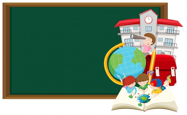Free Vector blackboard and children learning at school