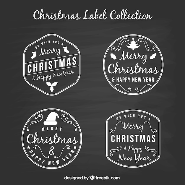 Free vector blackboard christmas label collection