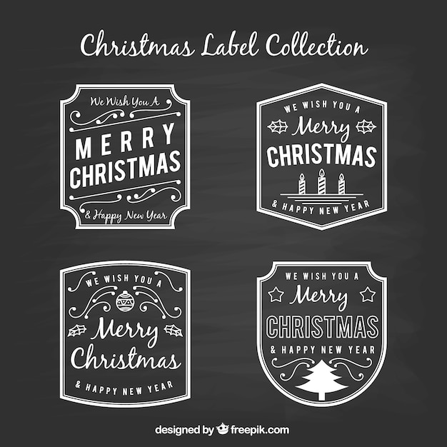 Free vector blackboard christmas label collection