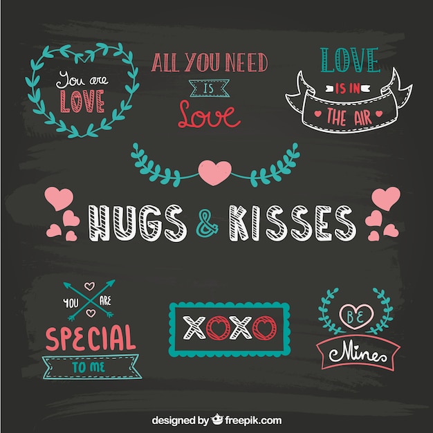 Free vector blackboard drawn valentine ornaments