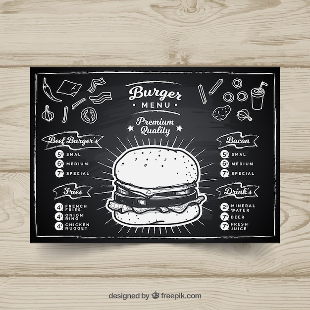 Blackboard menu template in horizontal format