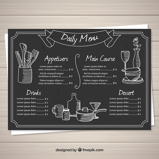 Blackboard style menu template for a restaurant