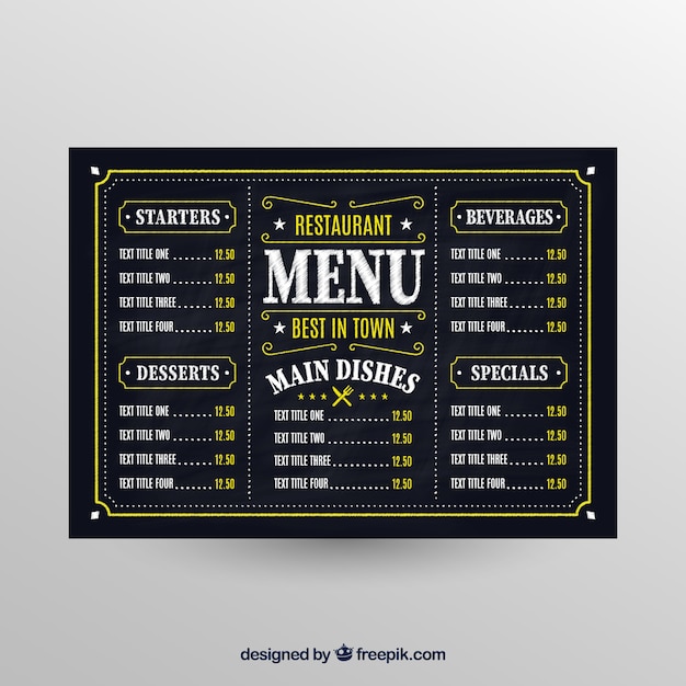 Free vector blackboard style menu template for a restaurant