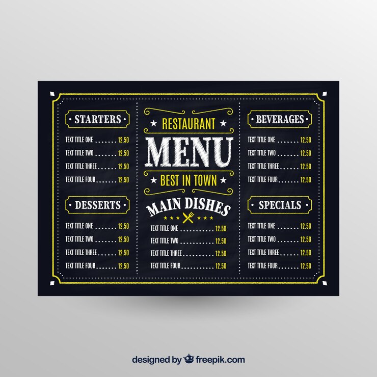 Free Vector blackboard style menu template for a restaurant
