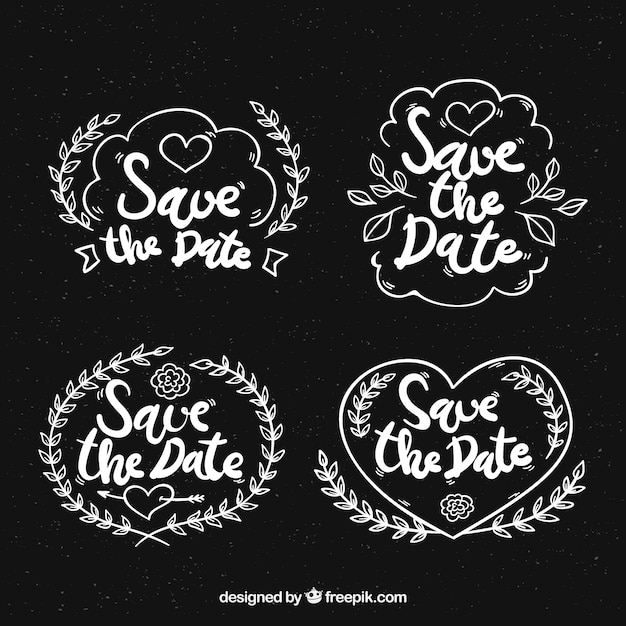 Free vector blackboard wedding labels with heart