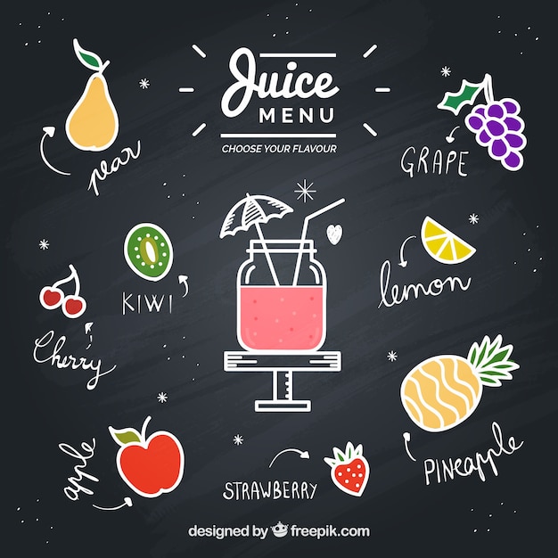 Free vector blackboard with drawn fruits